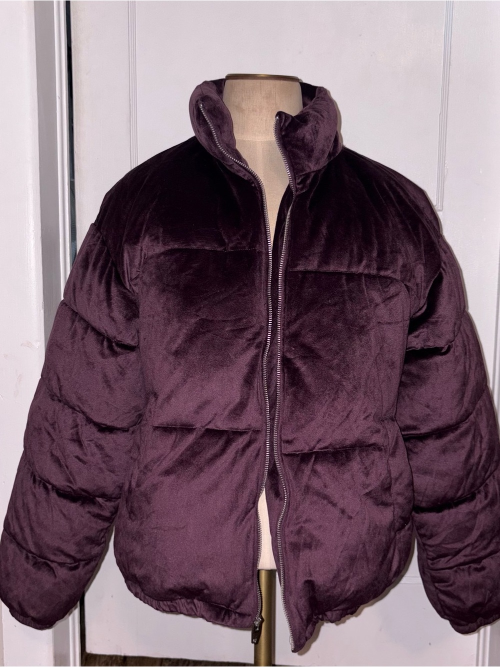 Plush Quilted Puffer Jacket in Deep Plum